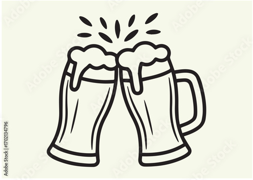 Toasting glasses of beer line art Vector