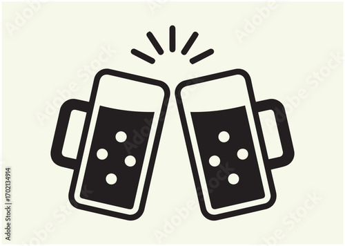 Toasting glasses of beer line art Vector