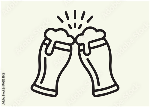 Toasting glasses of beer line art Vector