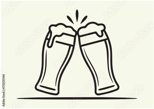 Toasting glasses of beer line art Vector