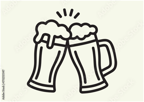 Toasting glasses of beer line art Vector