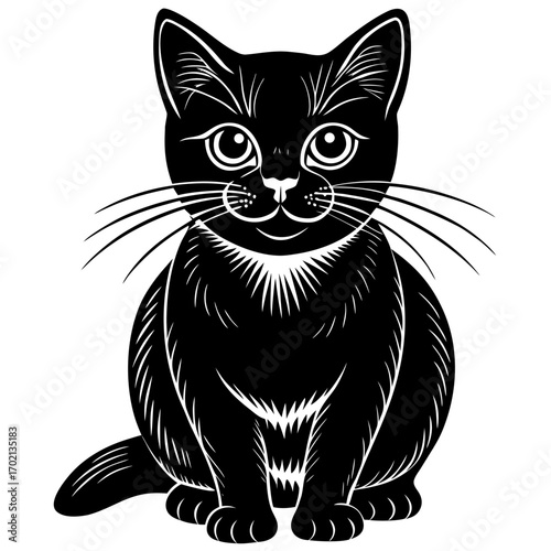 Black british shorthair cat design on white background