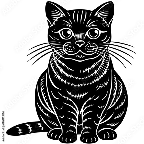 Black british shorthair cat design on white background