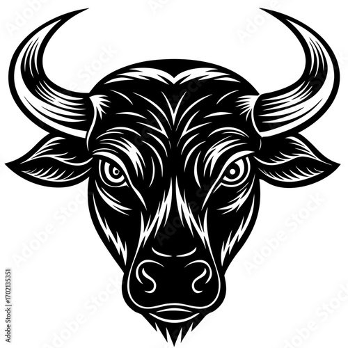 Stylized bullhead design black and white with color accents