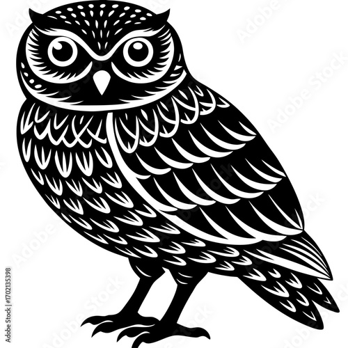 Stylized burrowing owl design on white background