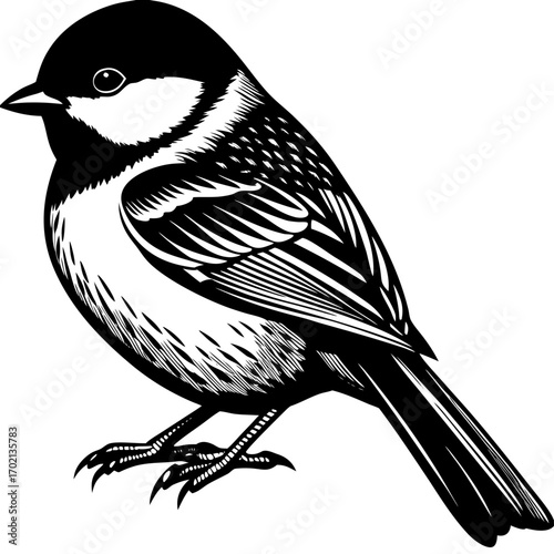 Chic chickadee bird design black and white illustration