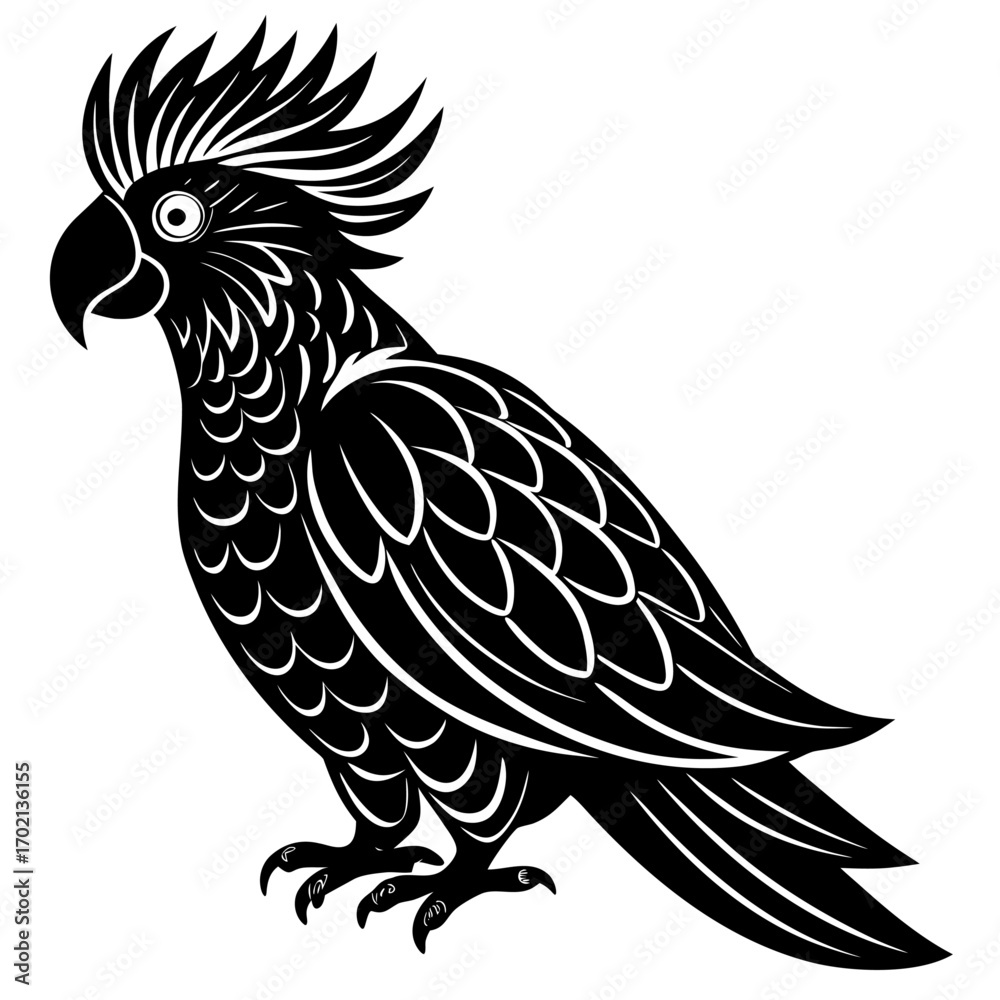 Fototapeta premium Stylized black cockatoo bird design on white background