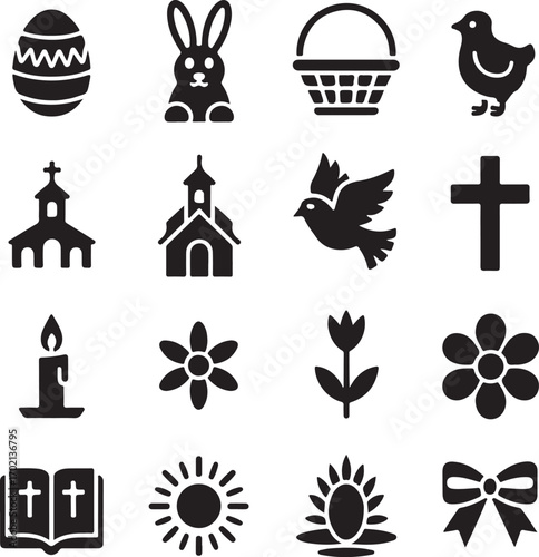 Easter holiday icons religious symbols spring celebration elements