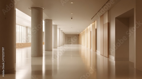 Wallpaper Mural Modern architecture hallway interior with clean lines, pillars, neutral colors, and minimalist design Torontodigital.ca