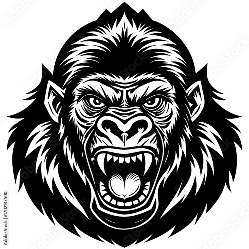 Stylized black gorilla illustration on white background
