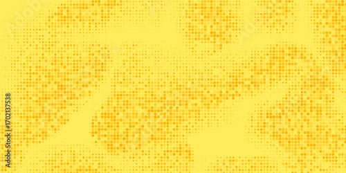 Yellow halftone pattern. Retro comic gradient background. Bright orange pixelated dotted texture overlay. Cartoon pop art faded gradient pattern.