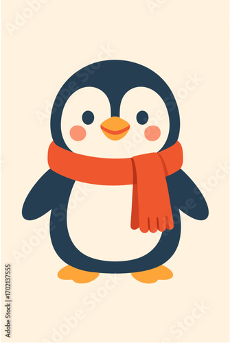 Charming Penguin Illustration with Scarf A Cute Winter Animal Design
