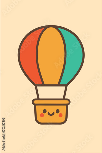 Adorable Kawaii Hot Air Balloon Illustration with a Smiling Face
