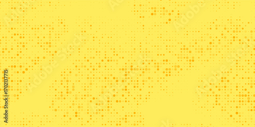 Yellow halftone pattern. Retro comic gradient background. Bright orange pixelated dotted texture overlay. Cartoon pop art faded gradient pattern.
