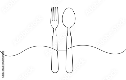 Spoon with Sparkle continuous one line drawing .