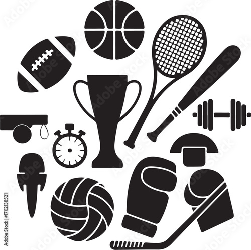 Diverse sports equipment medley celebrating athletic achievement