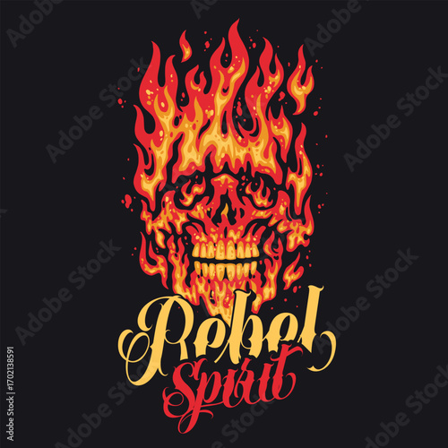 Vibrant flames form a striking skull design