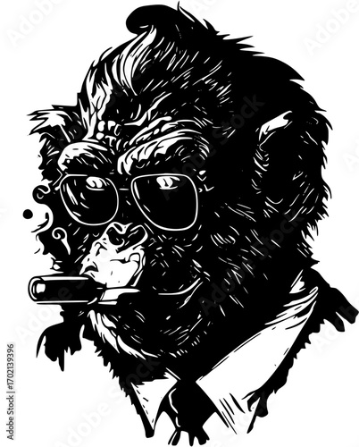 Cool gorilla with sunglasses and cigar, vector art
