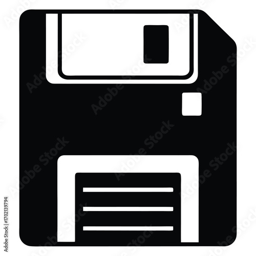 floppy disk icon black and white silhouette