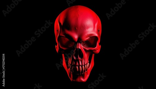 A menacing red skull against a deep black backdrop,  abstract,  anatomy