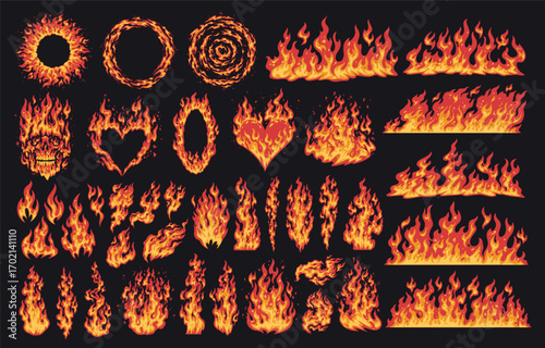 Different designs of flames and fire shapes