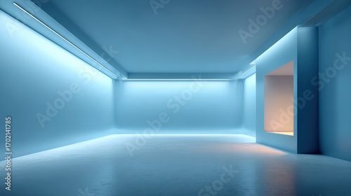 Wallpaper Mural Contemporary Empty Room with Soft Blue Lighting and Architectural Details, Ideal for Product Mockups and Design Visualization Torontodigital.ca