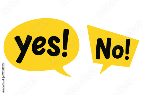 Two speech bubbles with the words yes and no isolated on white background, conveying a clear and contrasting message of affirmation and denial vector illustration