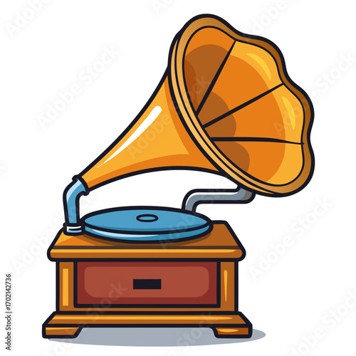 Vintage gramophone illustration, a symbol of nostalgia, music, and retro design, perfect for adding a classic touch to any creative project or design concept