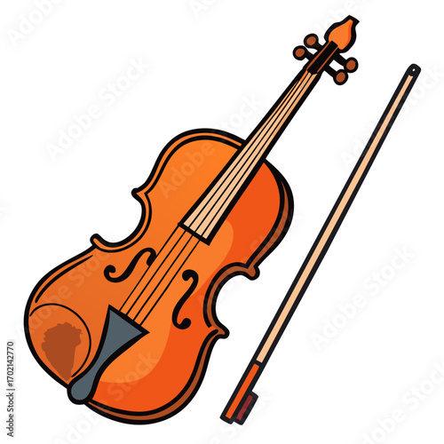 Vibrant orange violin with bow, perfect for music education, performance promotion, or classical concert advertising campaigns, providing a visually stunning presentation.