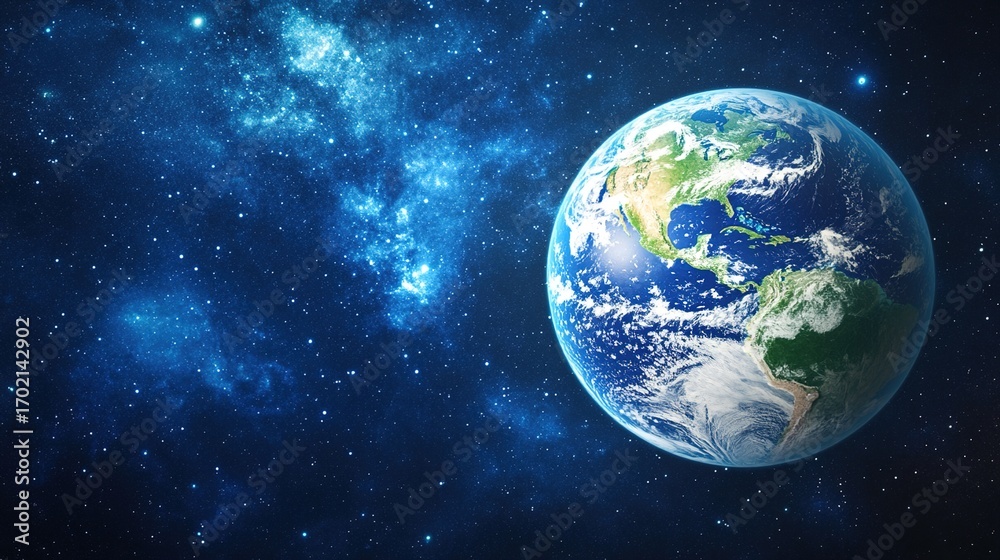 Naklejka premium continent. Vibrant Earth globe floating in space, showcasing continents with atmospheric lighting. ESG reports, sustainability campaigns, designed for environmental awareness campaigns.