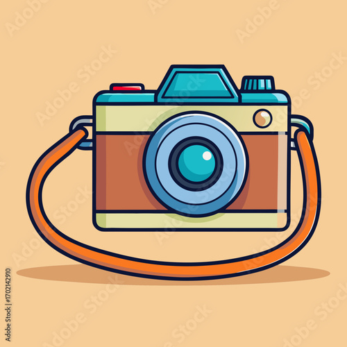 Capture memories with a vibrant cartoon camera, perfect for travel, photography, and creative projects; ideal for social media and design