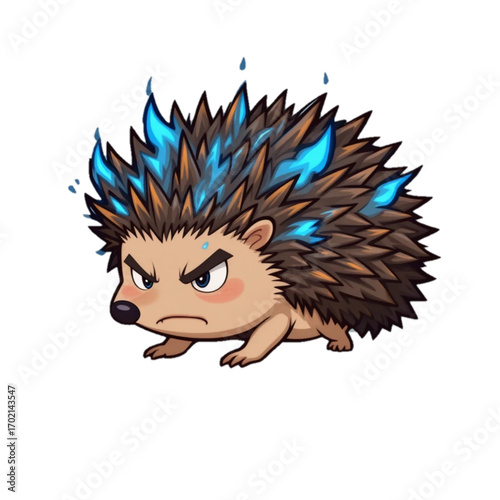 Flat colored hedgehog illustration with quills glowing blue flames