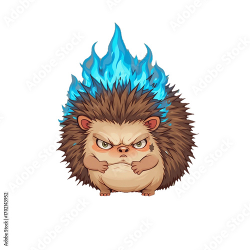 Flat colored hedgehog illustration with quills glowing blue flames