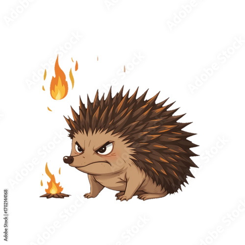 Flat colored hedgehog illustration with flaming spines