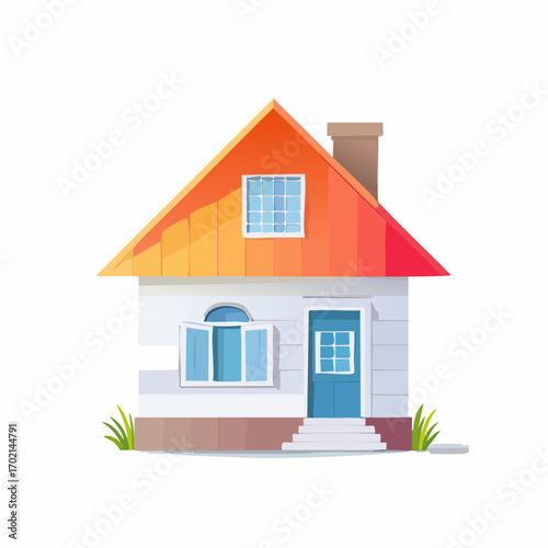 A charming, colorful house with a steep orange roof, isolated on a transparent background, perfect for design projects