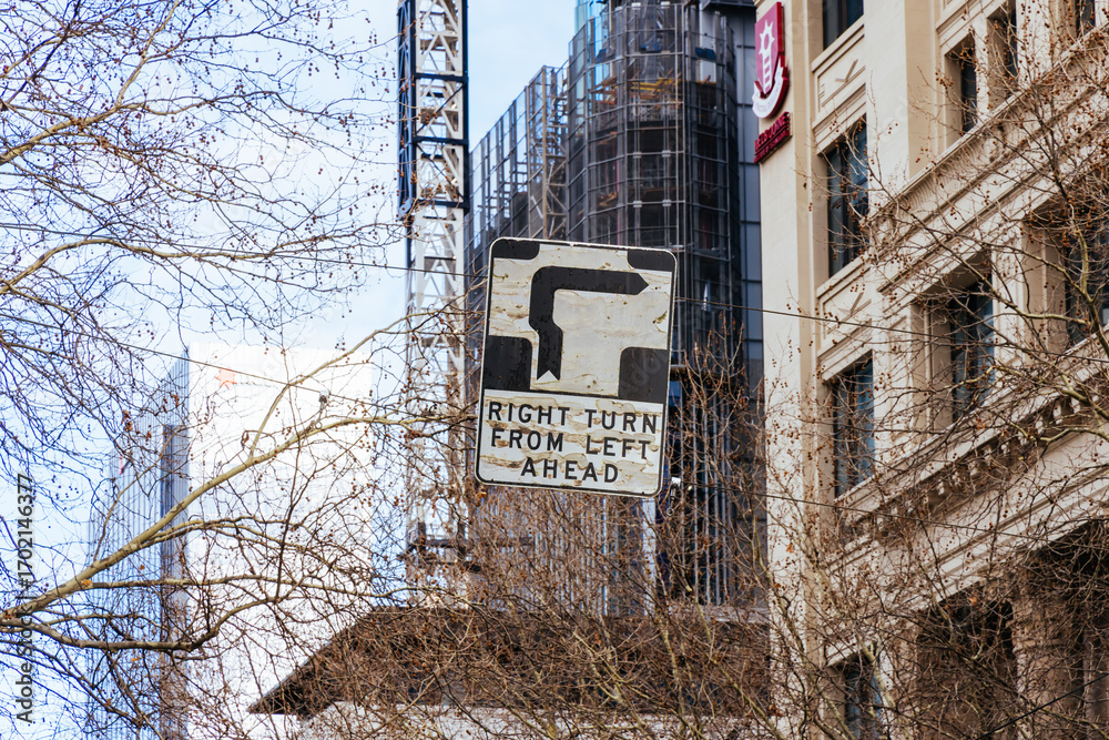 Fototapeta premium Hook Turn Sign in Melbourne Australia