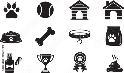Set of dog pet care icons for animal lovers and owners