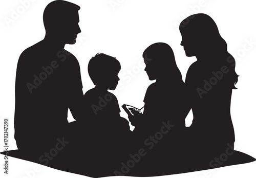 Silhouette family gathering together indoors enjoying time together