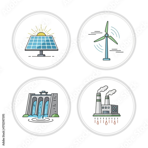 Set of renewable and non renewable energy icons silhouette isolated on white background