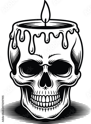 Skull candle with dripping wax and flame vector