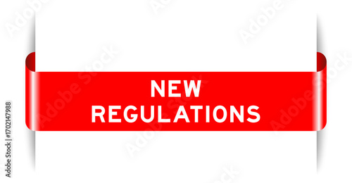 Red color inserted label banner with word new regulations on white background