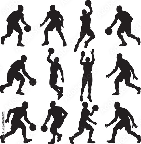 Basketball player silhouettes dynamic poses action shots collection