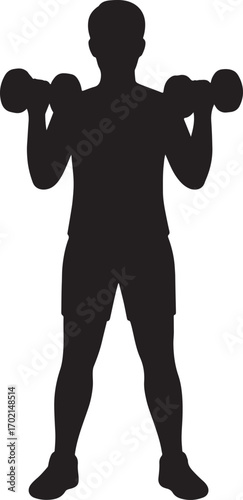 Silhouette of a person lifting dumbbells for fitness