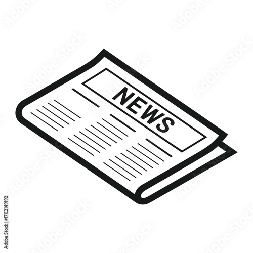 Simple hand drawn illustration of a folded newspaper with the word news on the front page