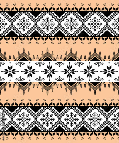 Floral pixel art pattern geometric ethnic oriental embroidery vector illustration,pixel style abstract background,crossstitch. design for texture,fabric,
cloth,scarf, table runner.