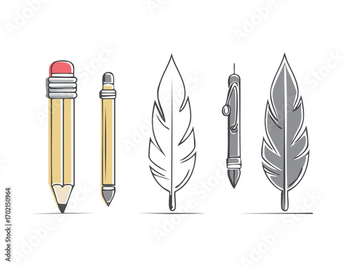 Simple Set of pen Related Vector Line Icons. Vector collection of pencil and quill pen, marker pen, stationery, writing, literature, pen, school, signature, write, crayons, education, graphic, vector
