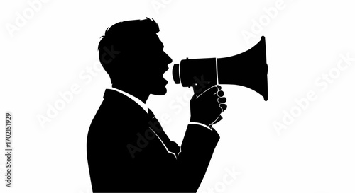 Vector art of silhouette of a man in a suit speaking into a megaphone
