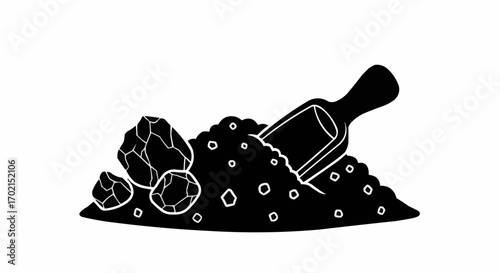 Vector art of pile of coal with a scoop