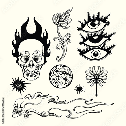 Flash tattoo oldschool vector set