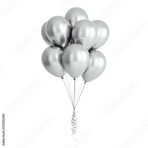 a bunch of beautiful silver balloons isolated on a transparent background